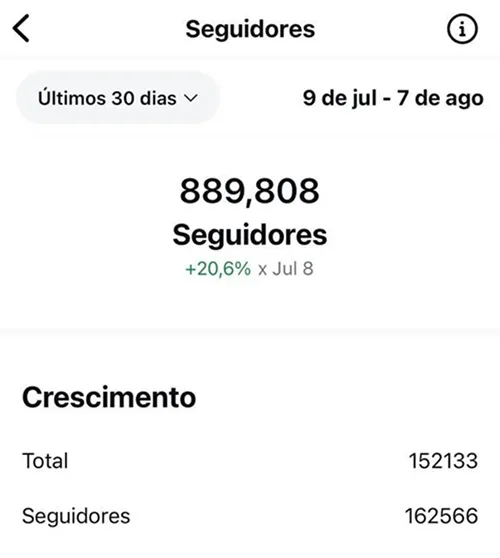 Print Instagram - 889 mil seguidores em 30 dias
